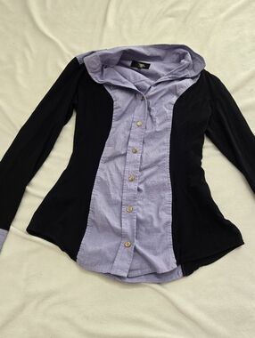 Le Fash Women’s Black Purple Long Sleeve Horseback Riding Show Shirt Size XS